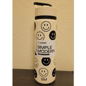 Brand New The Summit Simple Modern Black and White Smiley Face Water Bottle